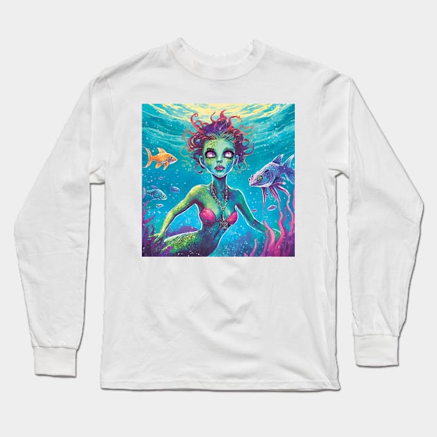 Mermaid Under Water Long Sleeve T-Shirt by Rosey Elisabeth